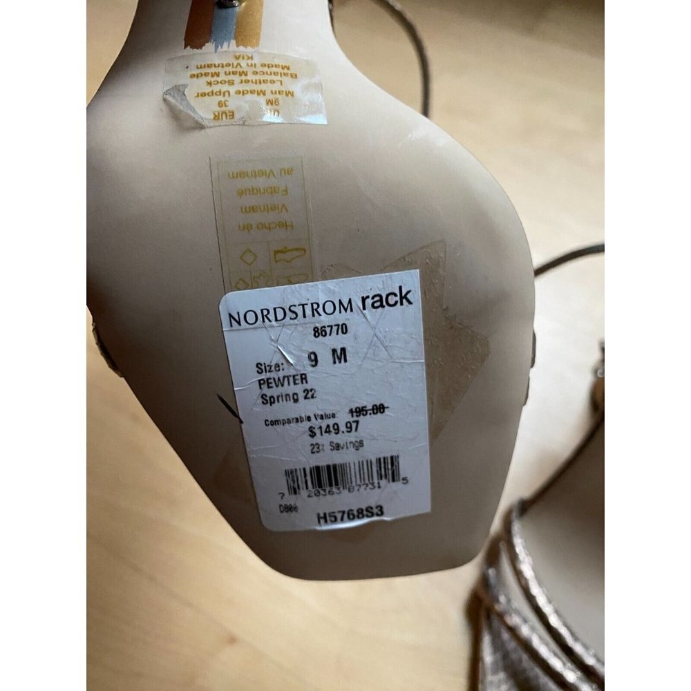 SAM Edelman "Kia" pewter metallic block heel NEW ankle strap flaw on heel - Picture 8 of 9